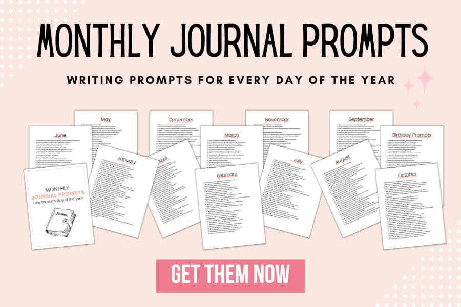 printable monthly journal prompts sale banner. 