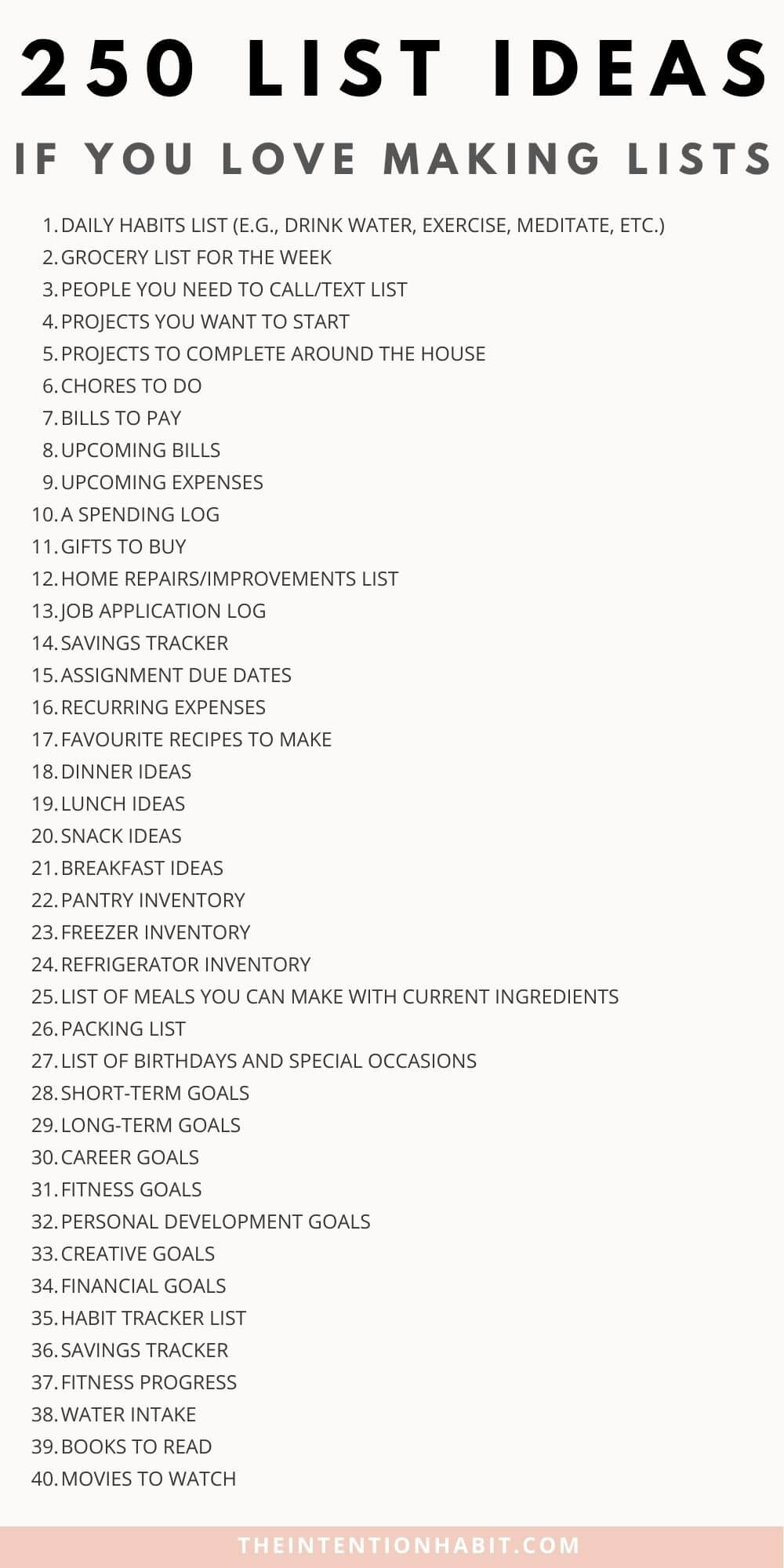 250 list ideas if you love making lists.