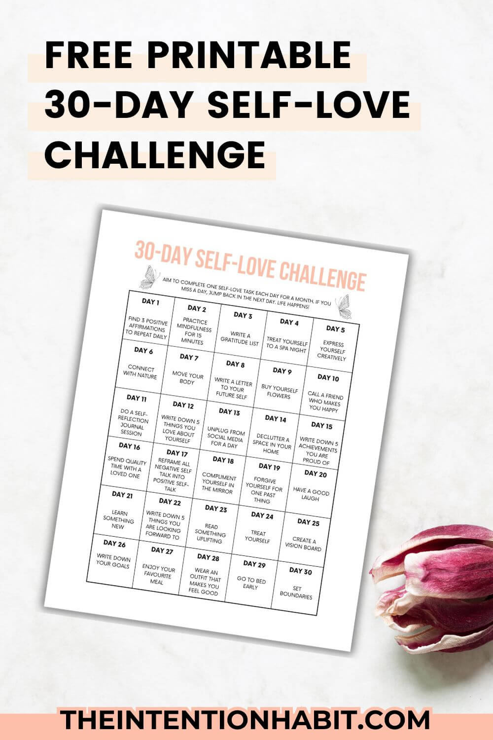 free printable 30 day self-love challenge. 