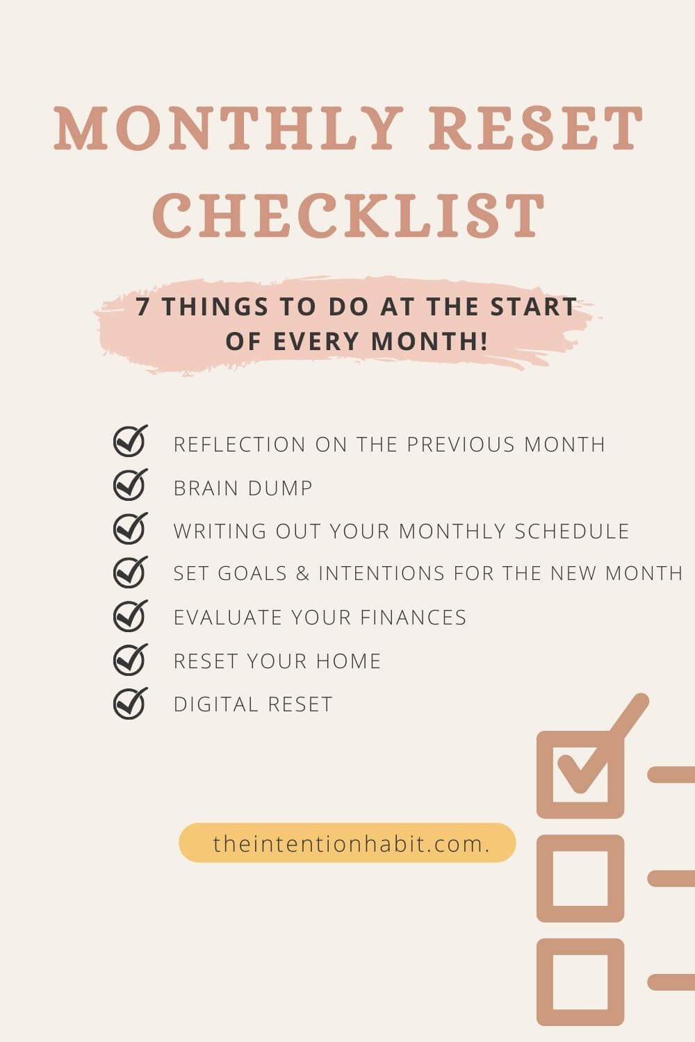 monthly reset checklist infographic.