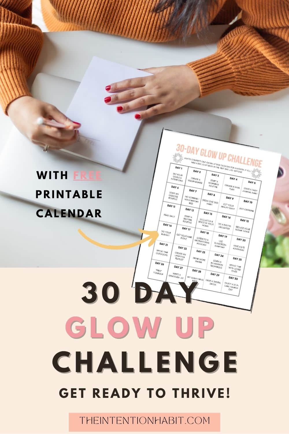 pinterest image - free 30 day glow up challenge with printable.