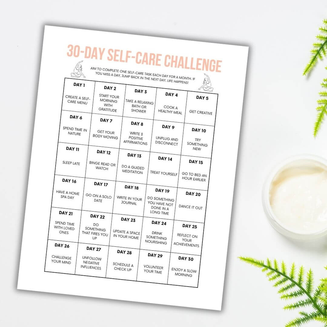 free printable 30-day self-care challenge.