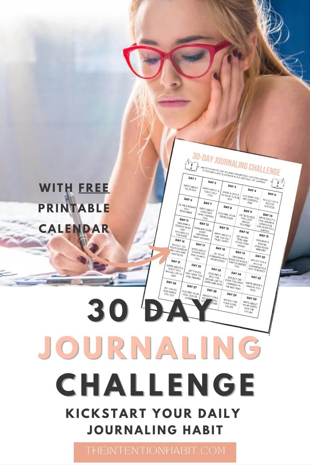 free printable 30-day journaling challenge kickstart your daily journaling habit.