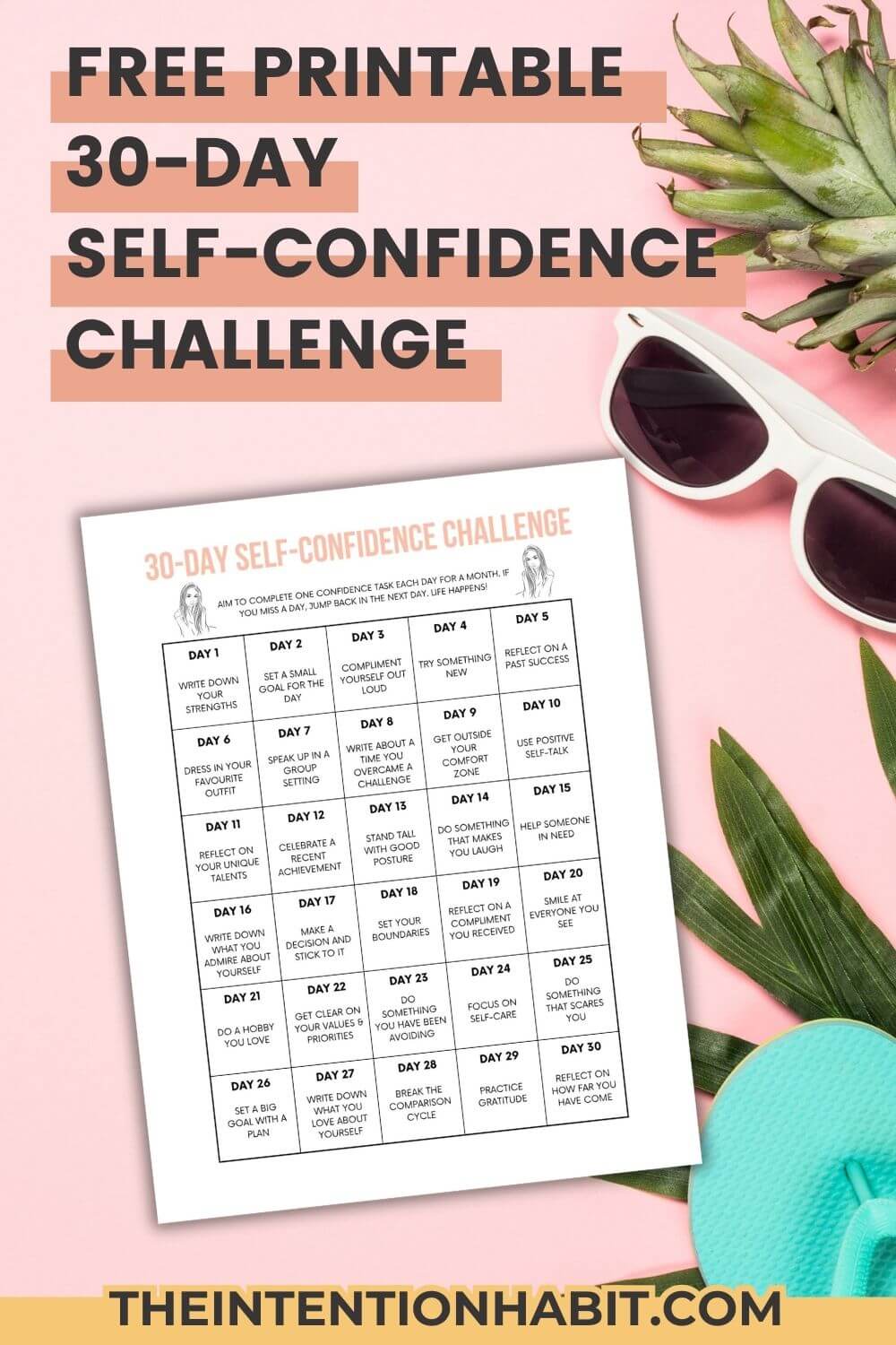 free printable 30-day self-confidence challenge.