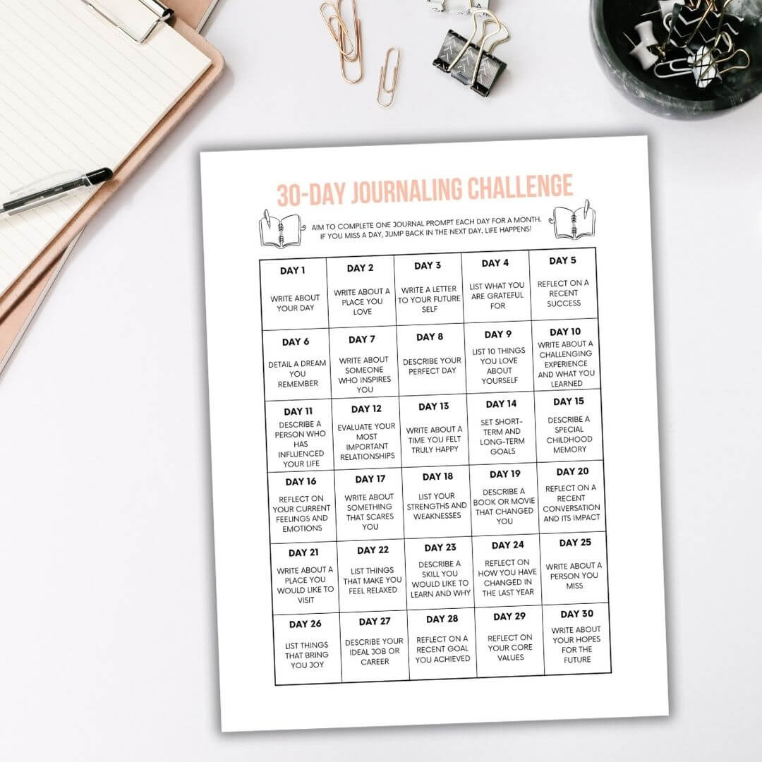 free printable 30 day journaling challenge.