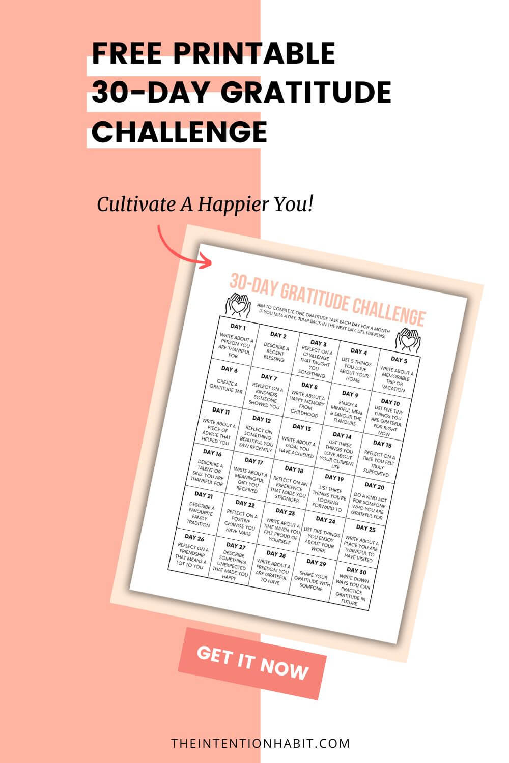 free printable 30 day gratitude challenge.