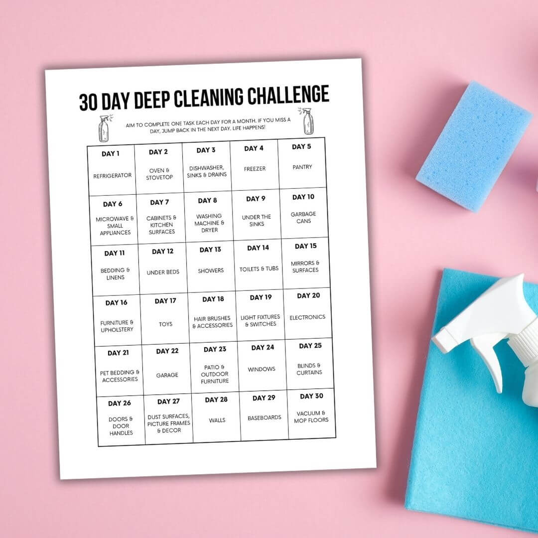 printable 30 day deep cleaning challenge.