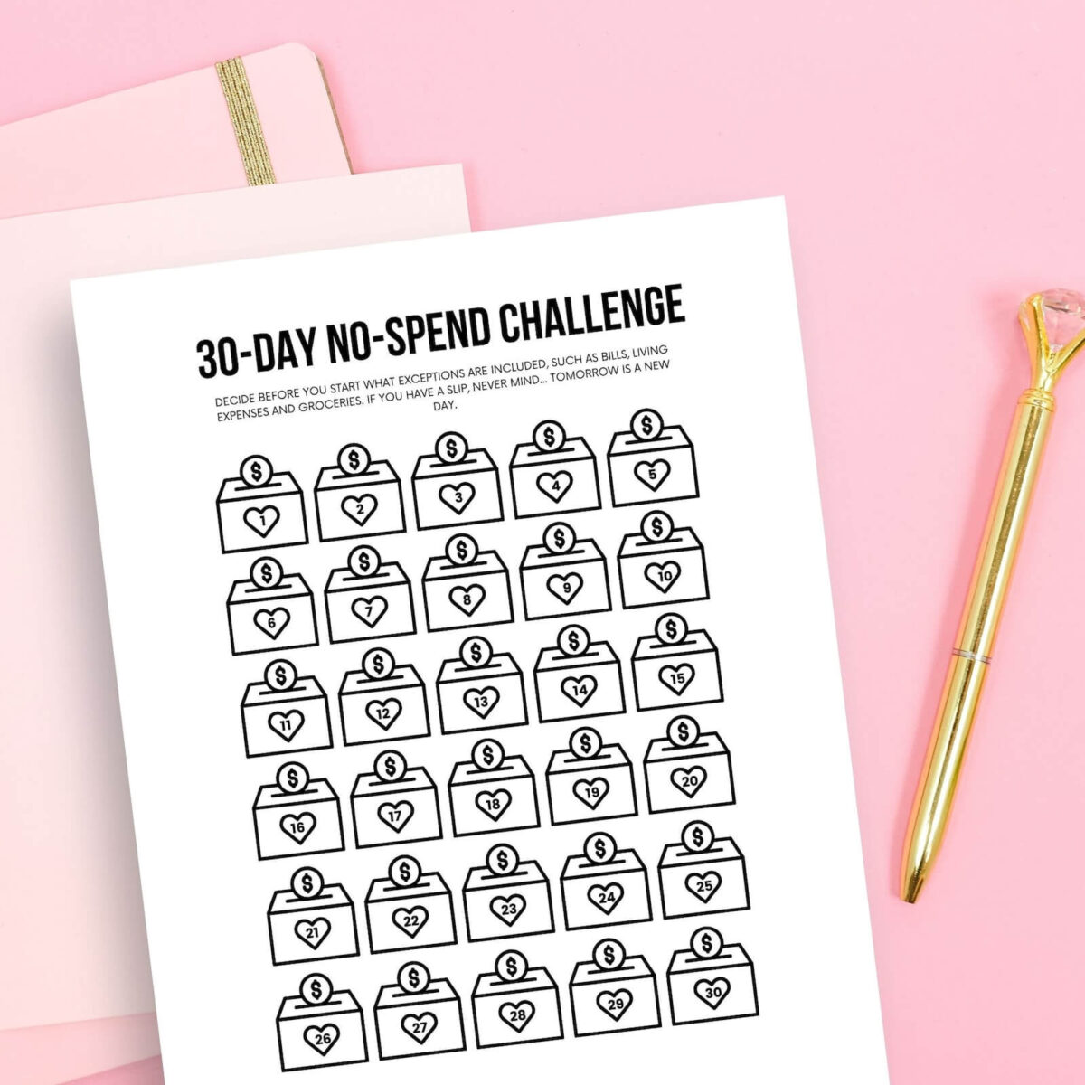 30 day no spend challenge printable.