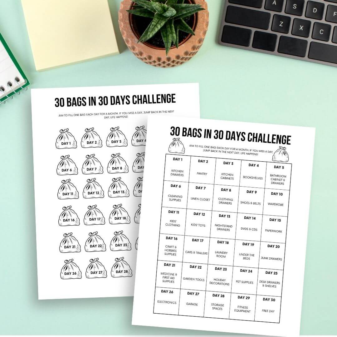 30 bags in 30 days printable challenge.