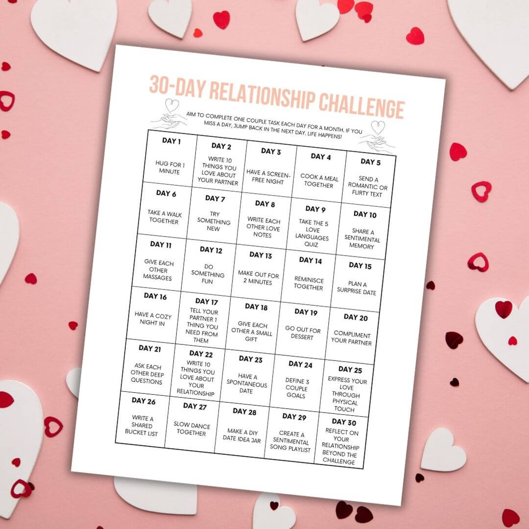 printable 30 day relationship challenge.