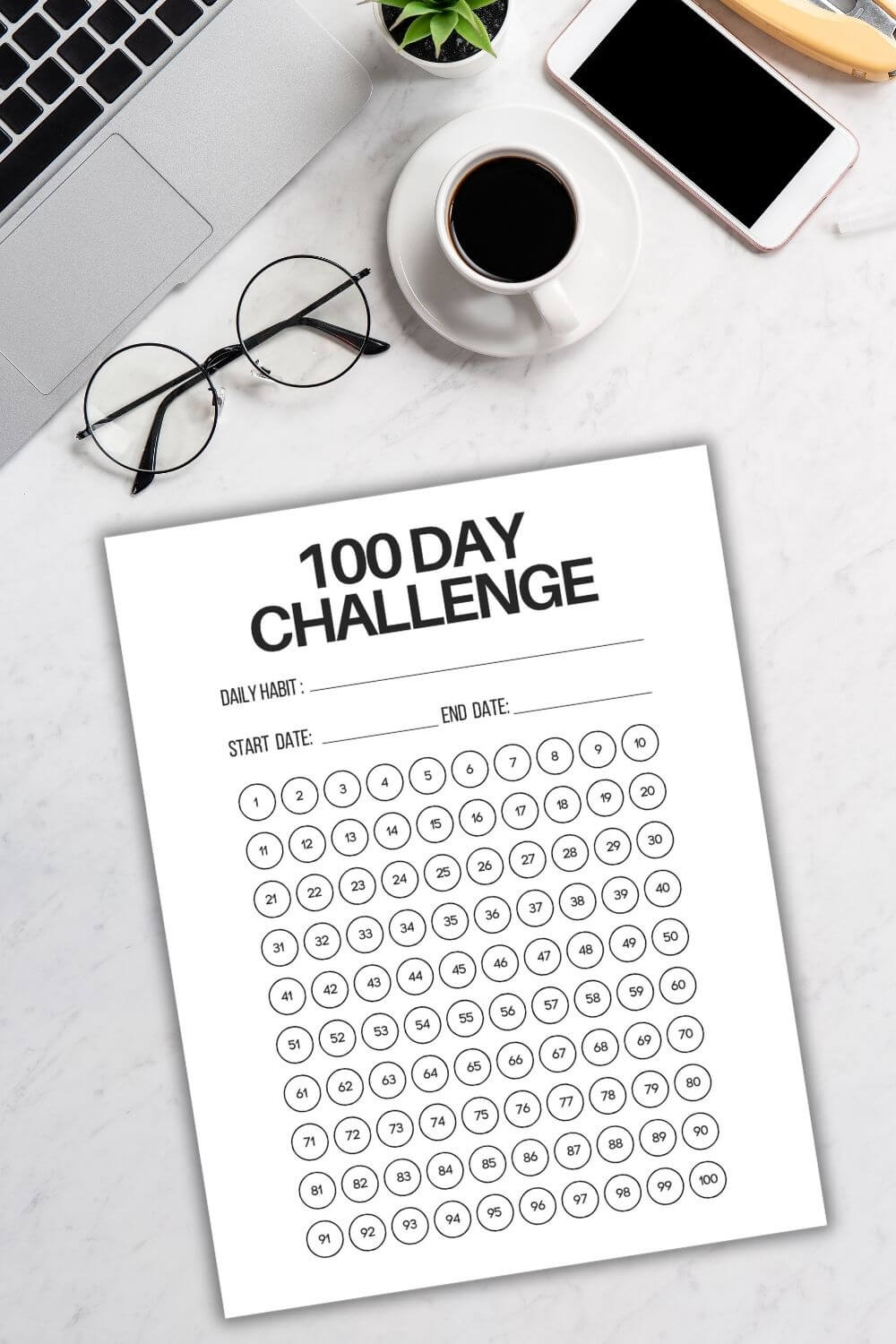 100 day goal challenge tracker.