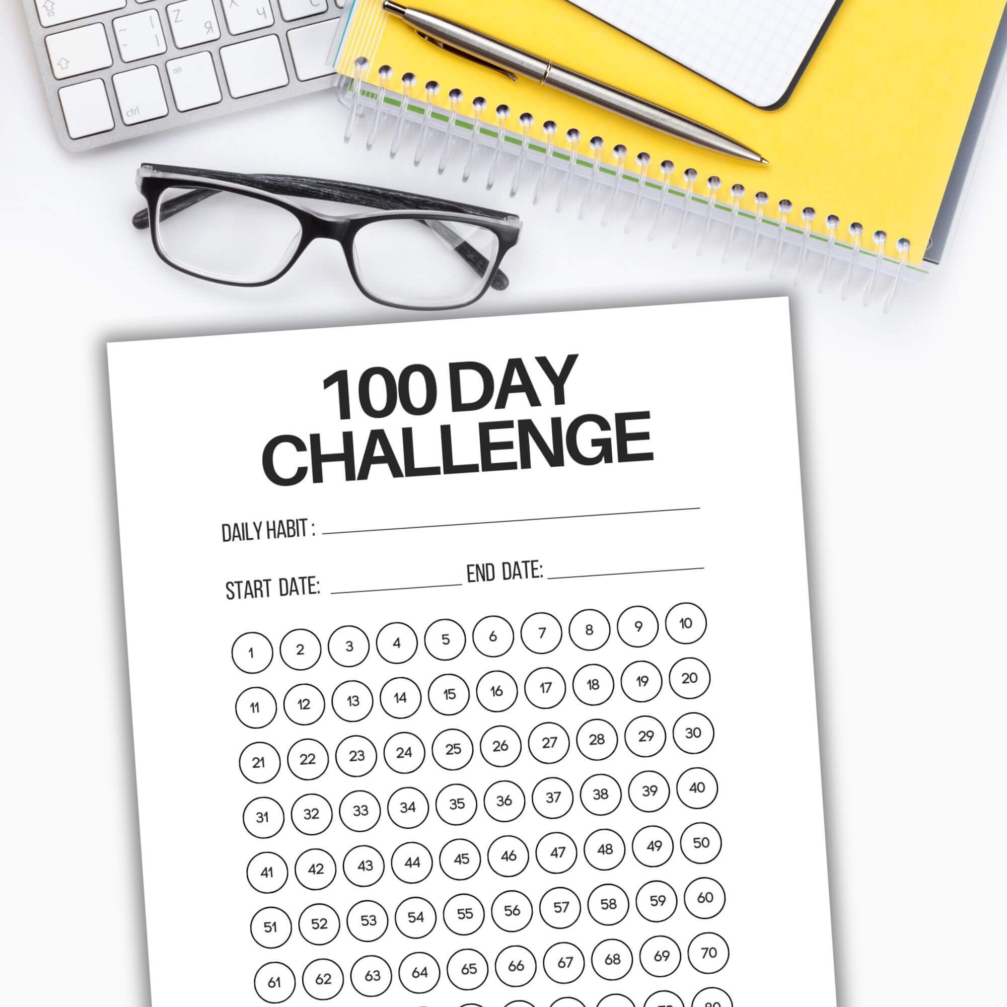 100 day challenge tracker template.
