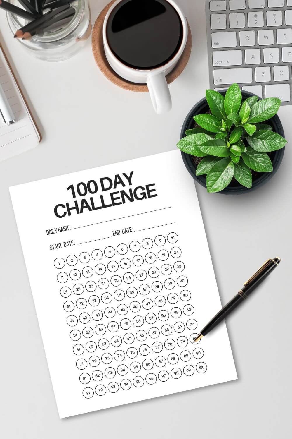 100 day challenge printable template.